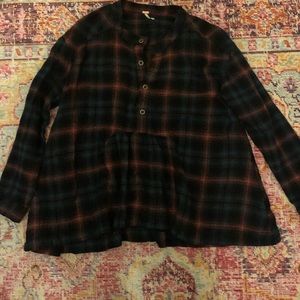 Free People Plaid Babydoll Top